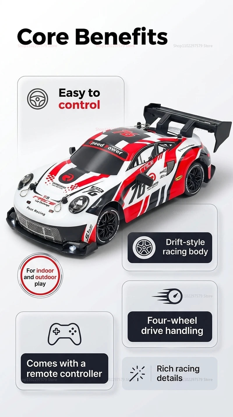 RC drift cars for kids with four-wheel drive handling and drift-style racing body for indoor and outdoor fun