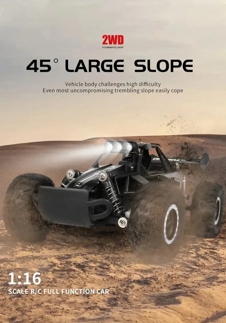 116 RC Car Remote Control Car racing on a 45 degree slope, demonstrating its durability and performance.
