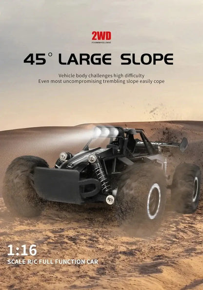 116 RC Car Remote Control Car racing on a 45 degree slope, demonstrating its durability and performance.
