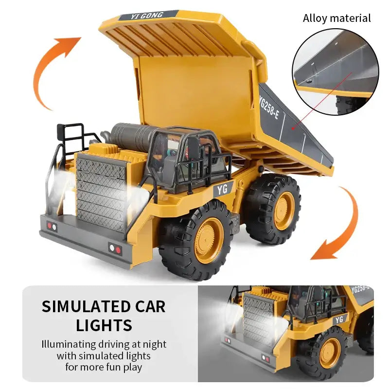 ZWN 2.4G Remote Control Excavator with simulated car lights for enhanced nighttime play.