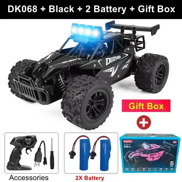 116 RC Car Remote Control Car DK068 in black with 2 batteries and gift box accessories.