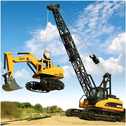HUINA 1 14 RC Truck Crawler Alloy Tractor Engineering Car lifting a construction vehicle with a crane.