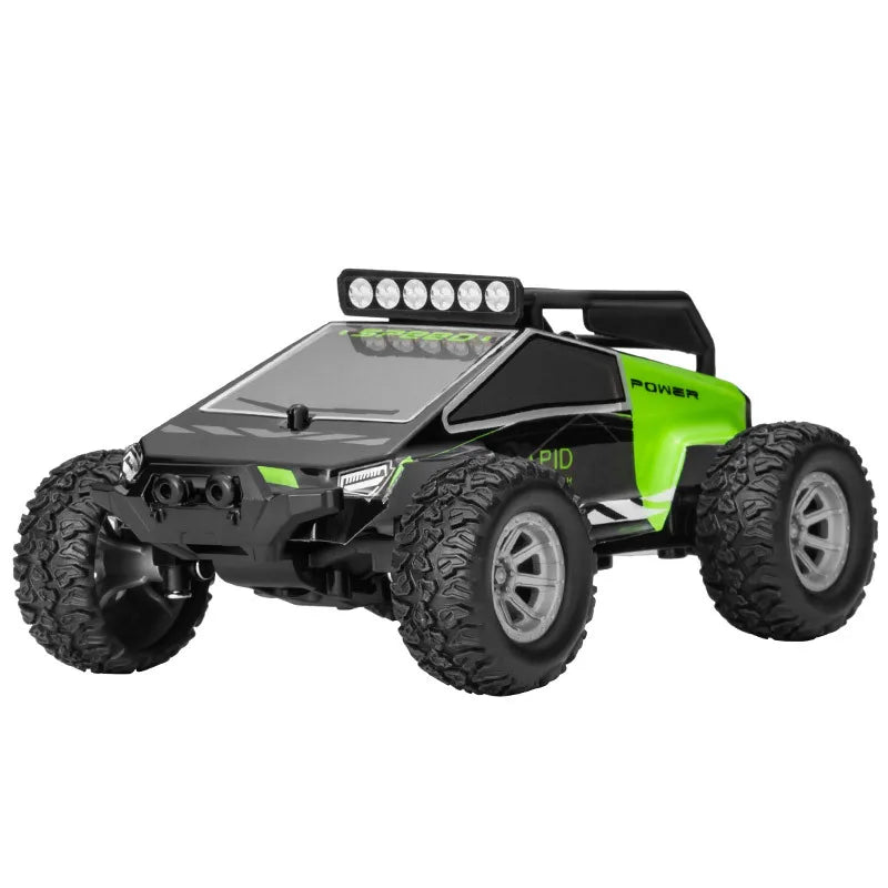 high speed RC car with off-road design and LED lights, reaching speeds of 20 km/h, perfect for indoor and outdoor play.