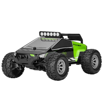 high speed RC car with off-road design and LED lights, reaching speeds of 20 km/h, perfect for indoor and outdoor play.