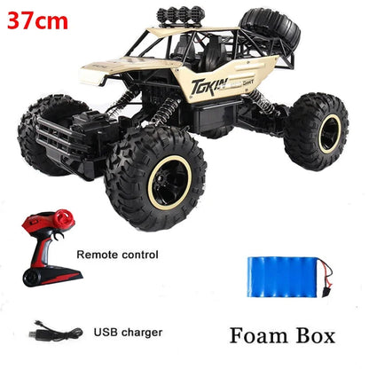 Remote control cars with LED lights, 37cm 4WD RC car, USB charger, and remote control included.
