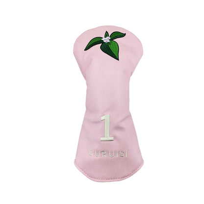 flower embroidery golf club head covers for driver with flower design and number 1 on pink fabric