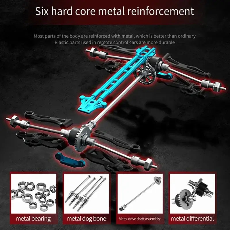 High Speed RC Car 4WD metal reinforcement parts including metal bearings and differential.