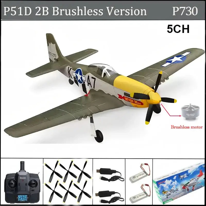 RC Airplane P51D Mustang RTF RC Plane 5CH 3D/6G Fixed-wingRC Airplane P51D Mustang RTF Experience authentic aerobatic flight with this 5-channel RC plane featuring dual flight modes—3D for aggressive maneuvers and 6G for stable, beginner-friendly control.