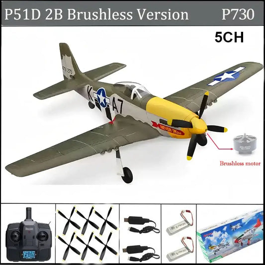 RC Airplane P51D Mustang RTF RC Plane 5CH 3D/6G Fixed-wingRC Airplane P51D Mustang RTF Experience authentic aerobatic flight with this 5-channel RC plane featuring dual flight modes—3D for aggressive maneuvers and 6G for stable, beginner-friendly control.