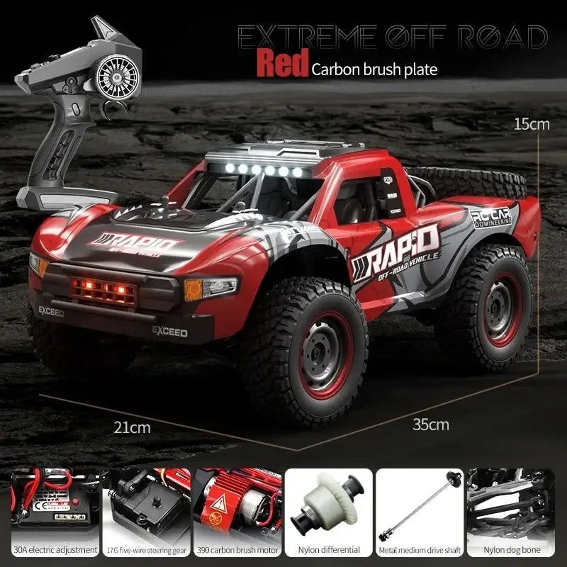 JJRC Q130 RC Car in red, showcasing 4x4 off-road features and included remote control.
