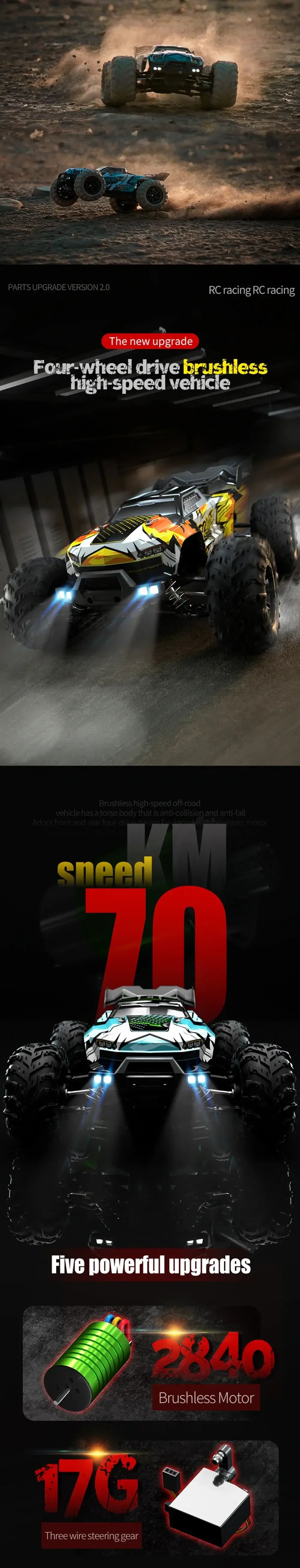 WLtoys 16101 Pro 1:16 75KM/H 4WD RC Car With LED Light Sportsman Specialty Products