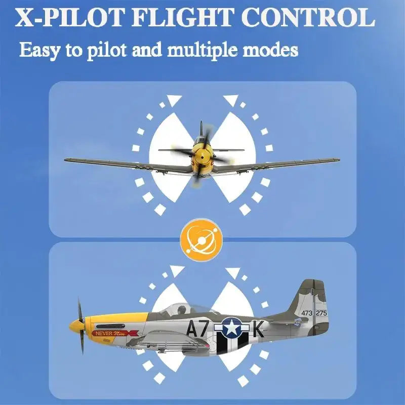 RC Airplane P51D Mustang RTF RC Plane 5CH 3D/6G Fixed-wingRC Airplane P51D Mustang RTF Experience authentic aerobatic flight with this 5-channel RC plane featuring dual flight modes—3D for aggressive maneuvers and 6G for stable, beginner-friendly control.