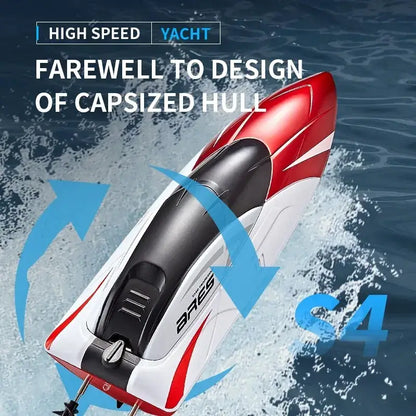 High speed waterproof remote control boat with capsized hull design for precision control.