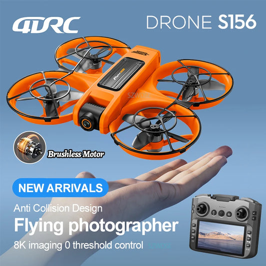 8K aerial photography drone S156 in orange color with anti-collision design and brushless motor.