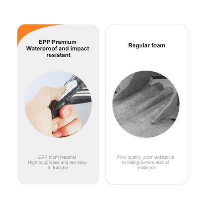 Comparison of EPP foam versus regular foam highlighting durability of YP3 foam aircraft drone.