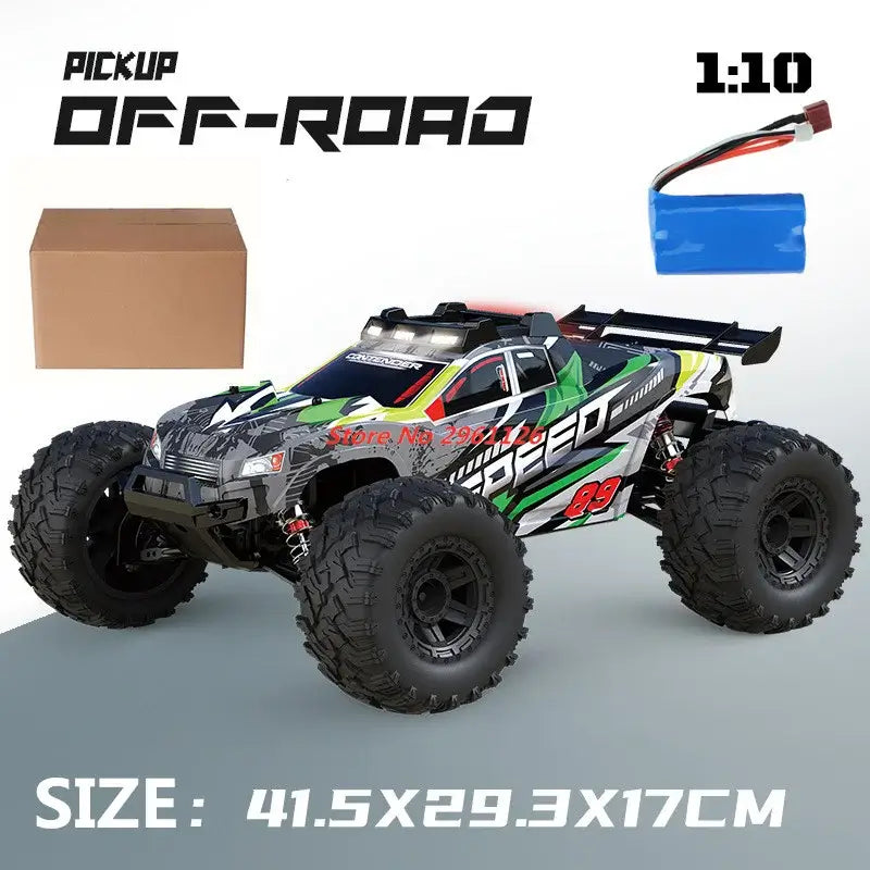 Remote Control Drift Racing Car 70KMH 1:10 High-Speed off-road pickup model with large tires and battery included.