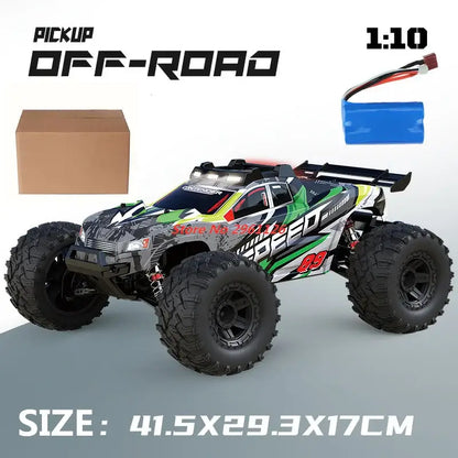 Remote Control Drift Racing Car 70KMH 1:10 High-Speed off-road pickup model with large tires and battery included.