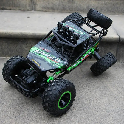 RC Car Remote Control Climbing Vehicle on outdoor terrain with rugged tires for all terrain performance.