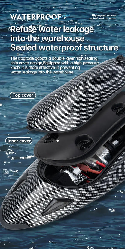 Turbojet Speedboat 40KMh waterproof structure showcasing top and inner covers designed to prevent water leakage.