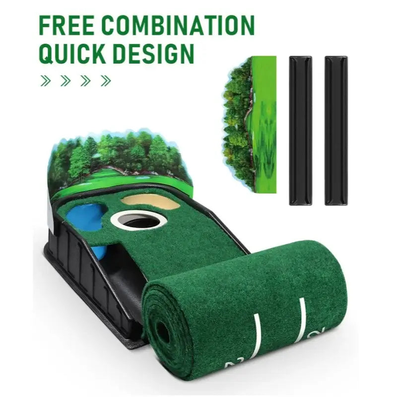 Golf Putting Green with quick design and ball return feature, perfect for indoor practice.
