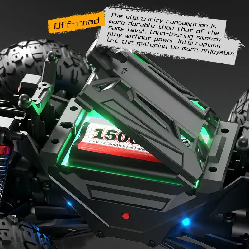 JJRC C8830 Full Proportion off-road high-speed RC car battery compartment with green lights