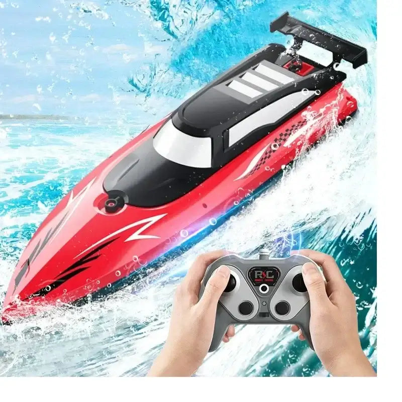 RC Battery Boat in action on water with remote control for high-speed thrill