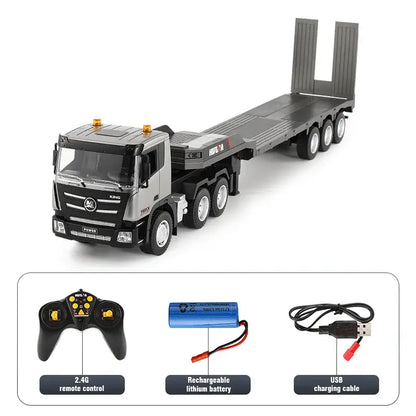Huina RC Flat Truck Model showing the 9-channel alloy engineer vehicle and remote control with rechargeable battery.