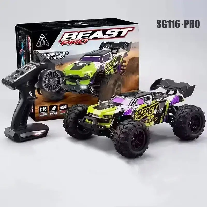 High speed remote control car 80KMH with remote, 1:16 scale brushless design, ready for thrilling races.