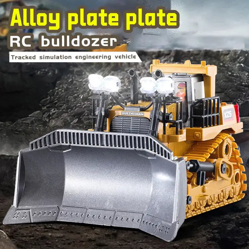 ZWN 2.4G Remote Control Excavator with alloy plate design, showcasing realistic bulldozer features and tracked simulation engineering.