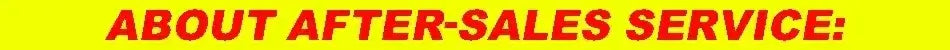 Image displaying information about after-sales service in bold red text on a vibrant yellow background.