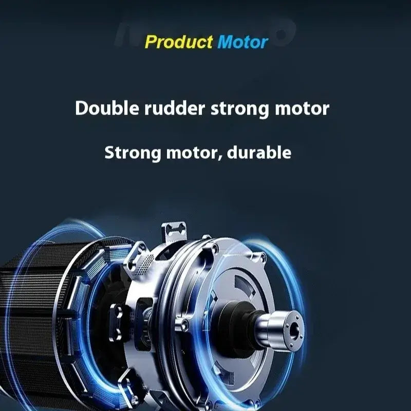 Product Motor showcasing double rudder strong motor design, emphasizing durability and power in performance.