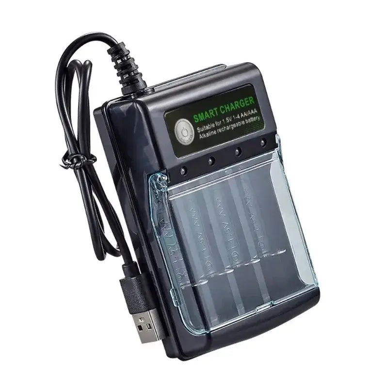 1.5V USB 4 Slots Charger for AA Alkaline Battery with cable and transparent cover