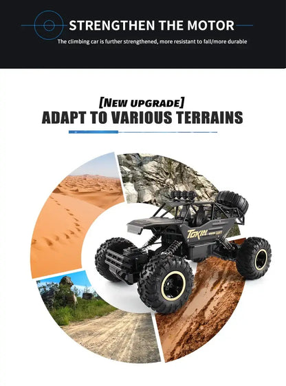 RC Car Remote Control Climbing Vehicle adapting to various terrains features strong motor performance for outdoor adventures.