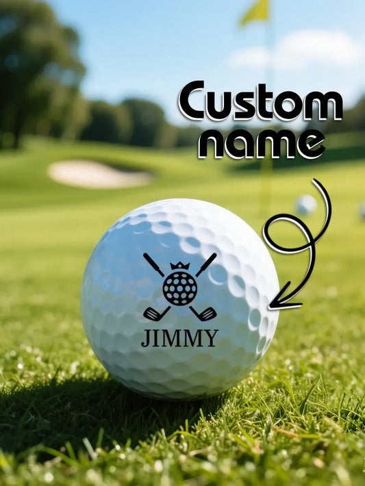 Personalized Golf ball set featuring a custom name design on a golf ball in a scenic course setting.