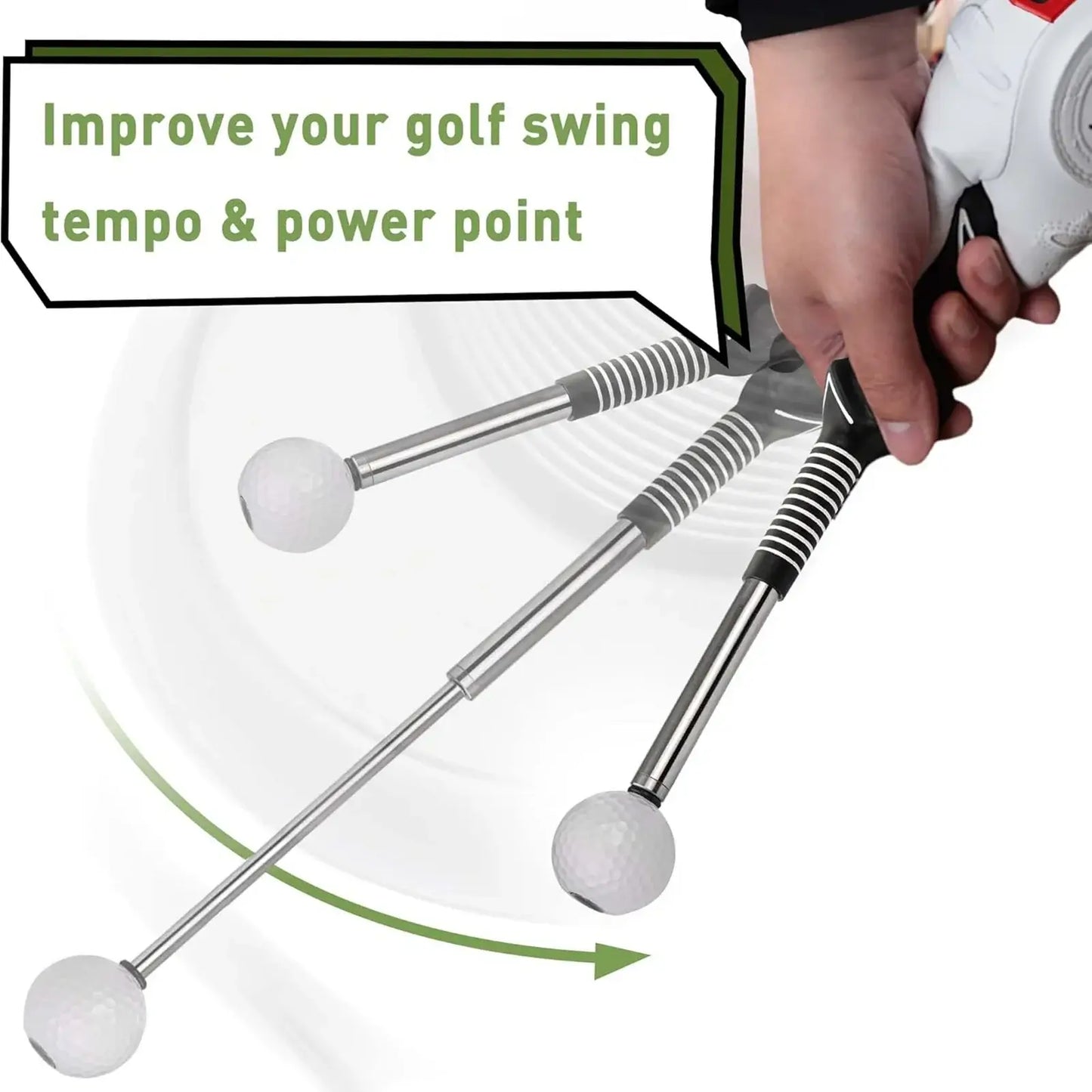 Retractable Golf Swing Trainer with Click Feedback Anti-Slip improves golf swing tempo and power point.