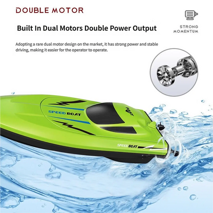2.4G Remote Control Speed Boat with dual motors for strong momentum and stable driving on water.