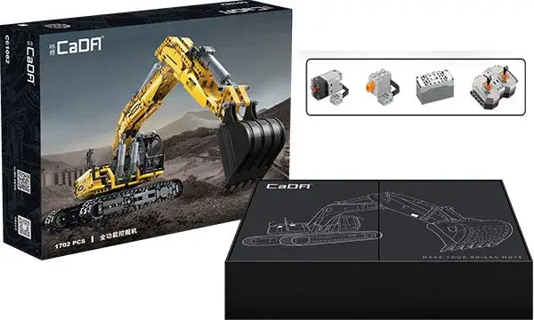 RC Excavator Engineering Car DIY Model Building Blocks packaging with detailed parts and design.