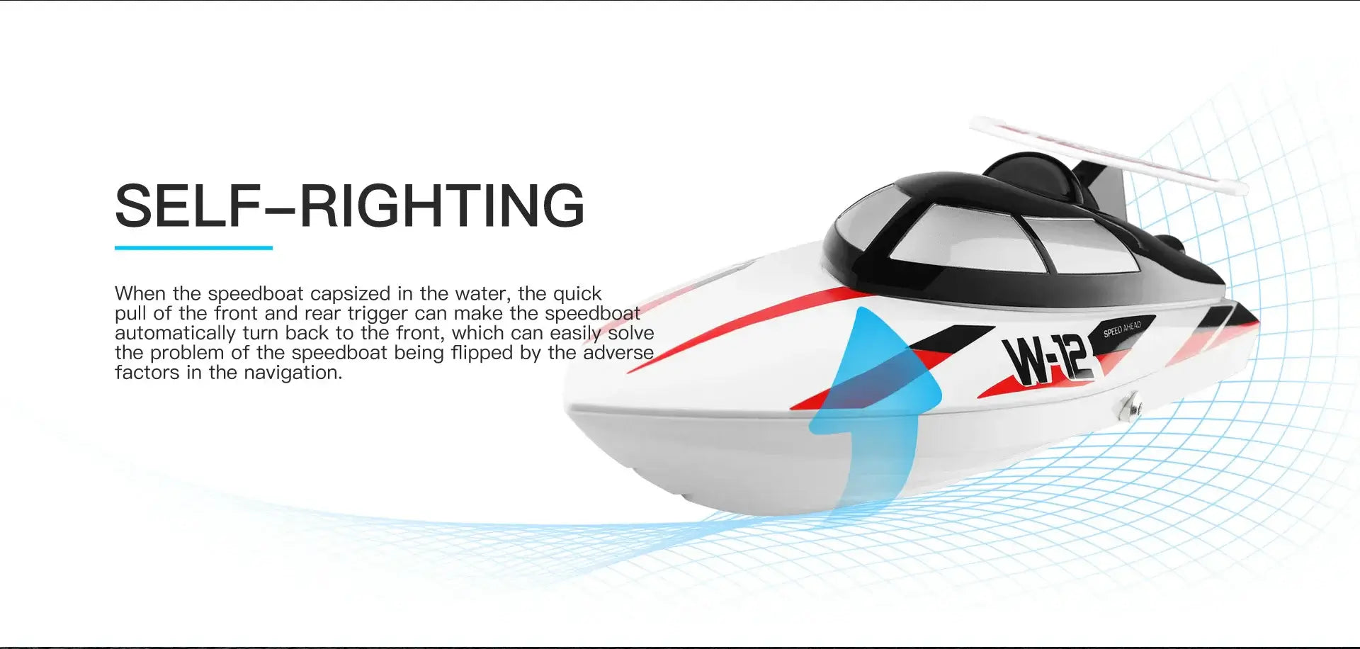 WLtoys 2.4G WL912-A RC Boat featuring self-righting technology to recover quickly when capsized.