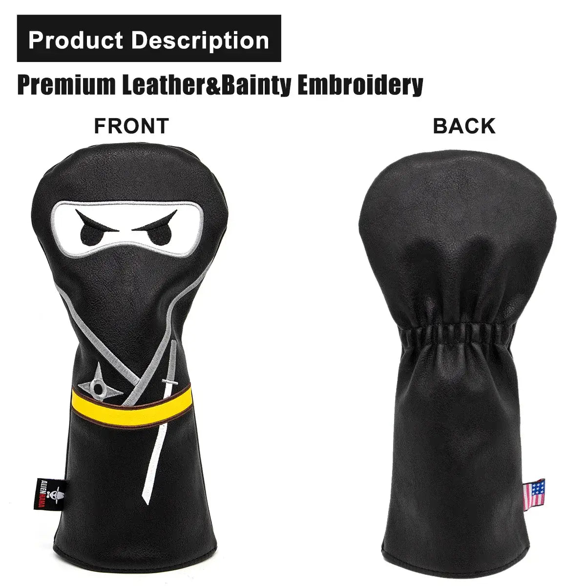Aliennana Golf Club Headcover Set, Black Ninja Driver Head Cover Sportsman Specialty Products