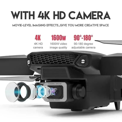 4K dual camera RC drone featuring adjustable 90-180 degree HD camera for movie-level imaging.