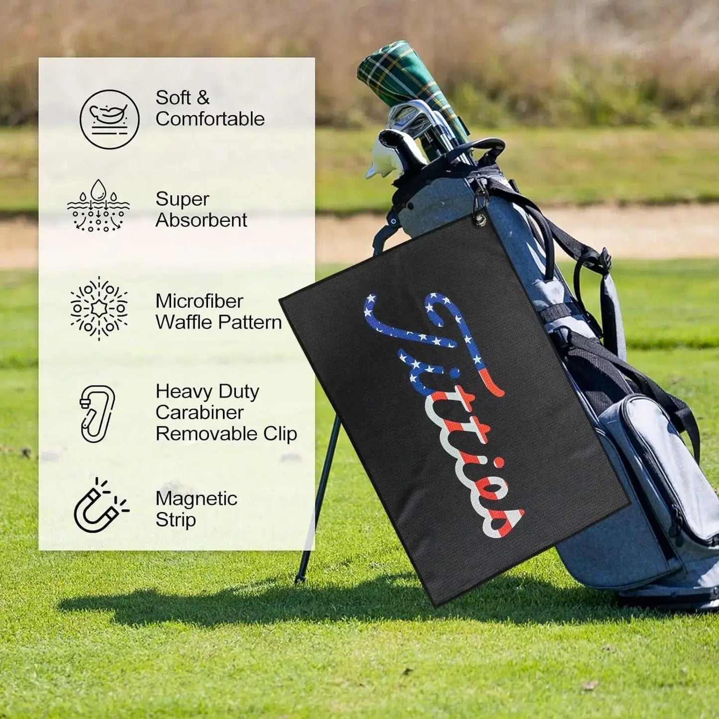 Funny golf towels for men and women, featuring a colorful design, soft material, and practical details for golf bags.