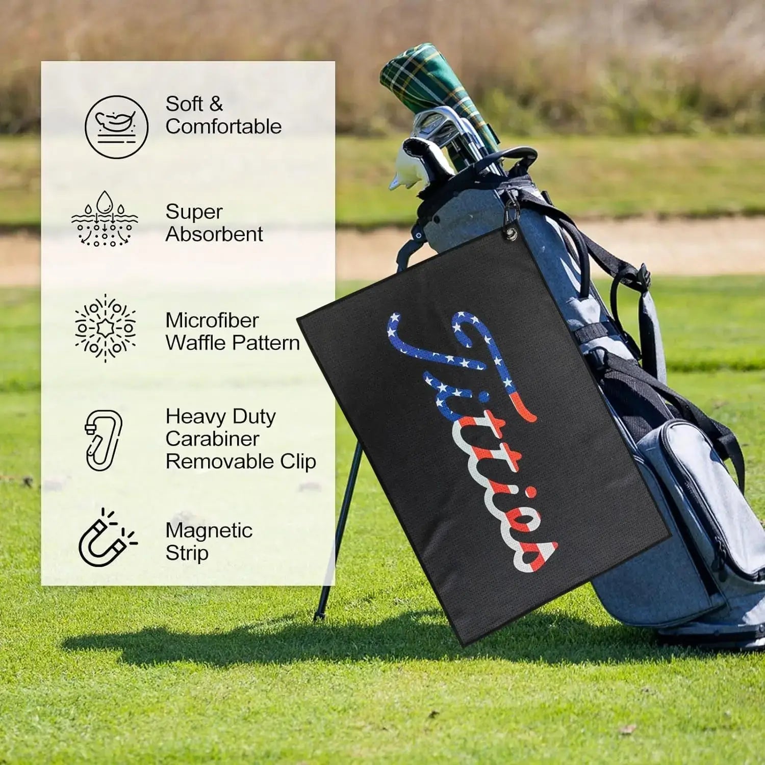 Funny golf towels for men and women, featuring a colorful design, soft material, and practical details for golf bags.