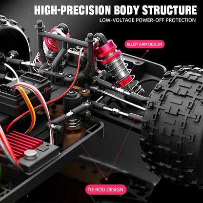 RC Car 90KMH High Speed Brushless Four-Wheel Drive showcasing high-precision body structure and alloy arm design.
