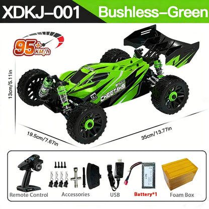 high speed 4WD RC cars XDKJ-001 in green with remote control, achieving speeds of 95KM/H, featuring a racing design.