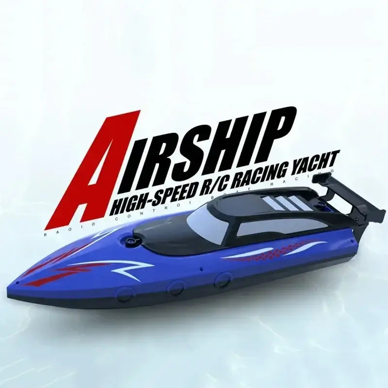 Kids remote control boat toys featuring a sleek airship high-speed R/C racing yacht design for water play.