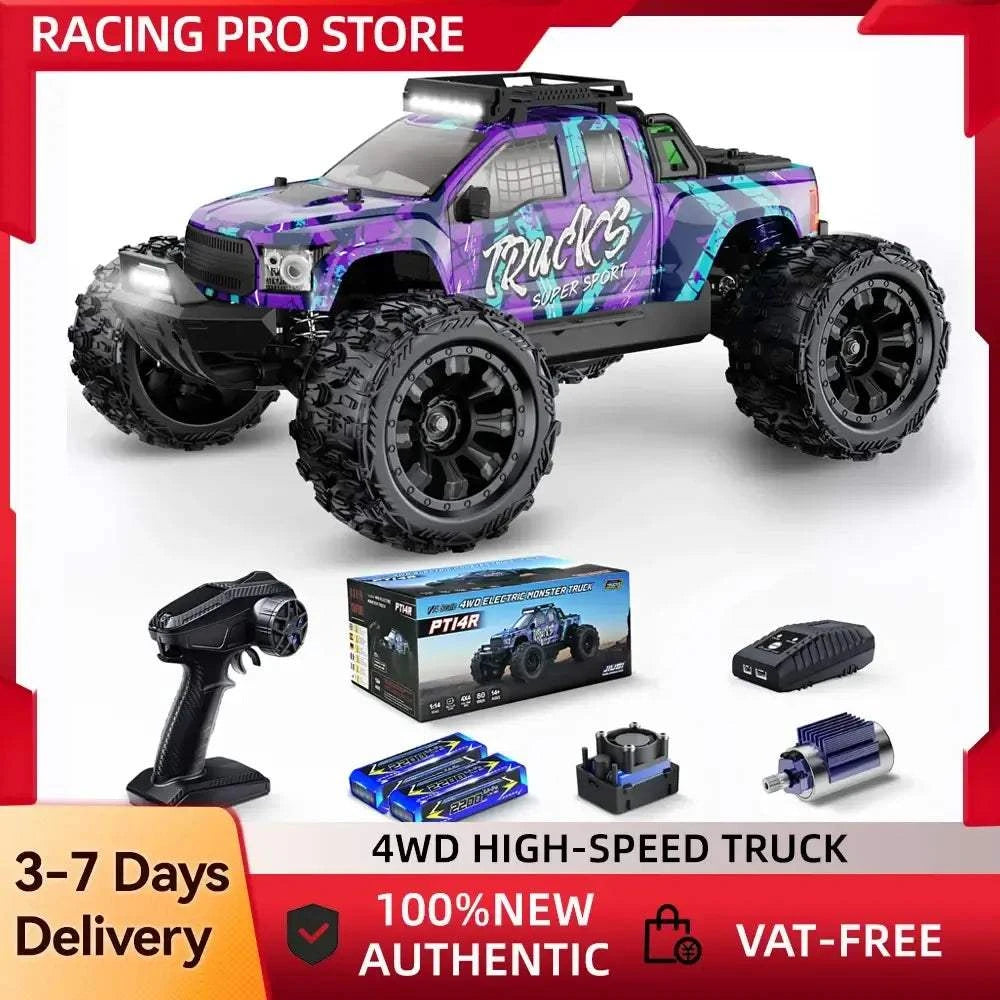 Lithium Battery RC Truck MT14R PT14R displayed with remote,charger and battery for high-speed off-road fun.