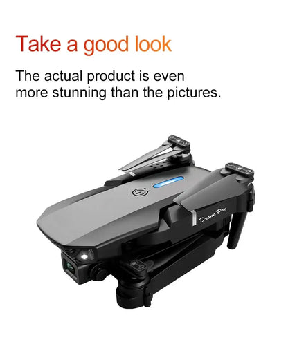 New E88 RC Drone compact design with folded arms, showcasing advanced aerial photography capabilities.