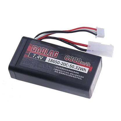 18650 Li-ion Battery 7.4V 6800mAh showcasing product specifications and available connectors.