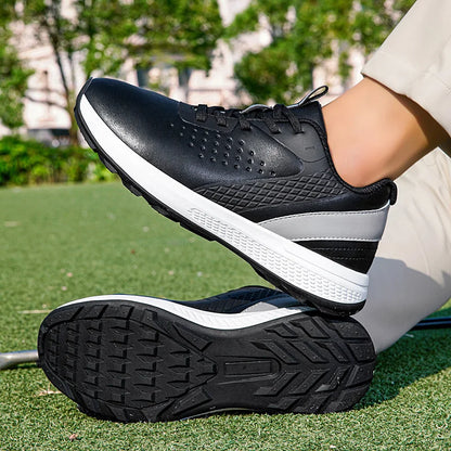 Unisex waterproof golf shoes designed for comfort and performance on the course, featuring a black and white color scheme.
