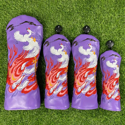 1pc Faux Leather Golf Club Head Cover with Phoenix Embroidery in vibrant colors displaying elegant design